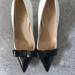 kate spade Two-Tone White and Black Pointed Toe Bow Pumps